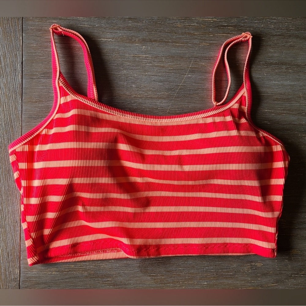 Aerie Coral and Peach Striped Swim Top and Bottoms
